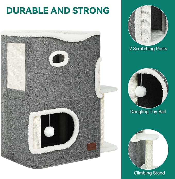 YITAHOME 2-Tier Cat House, Indoor Cat Cave Bed Playhouse, Cat Tunnels - Image 2