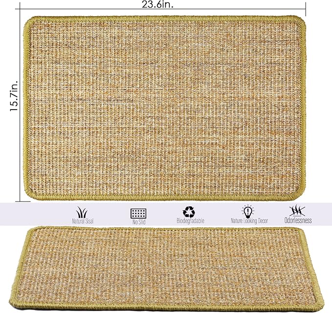 Cat Scratcher Mat, 23.6 x 15.7inch, Natural Sisal Cat Scratchers - Image 2