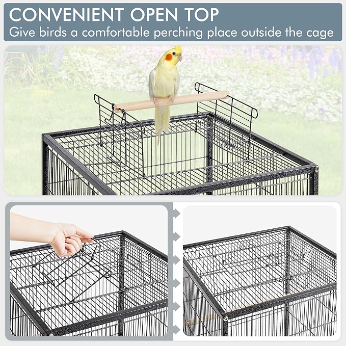 Yaheetech 40 Inch Wrought Iron Bird Cage Open-Top Parrot Cage - Image 5