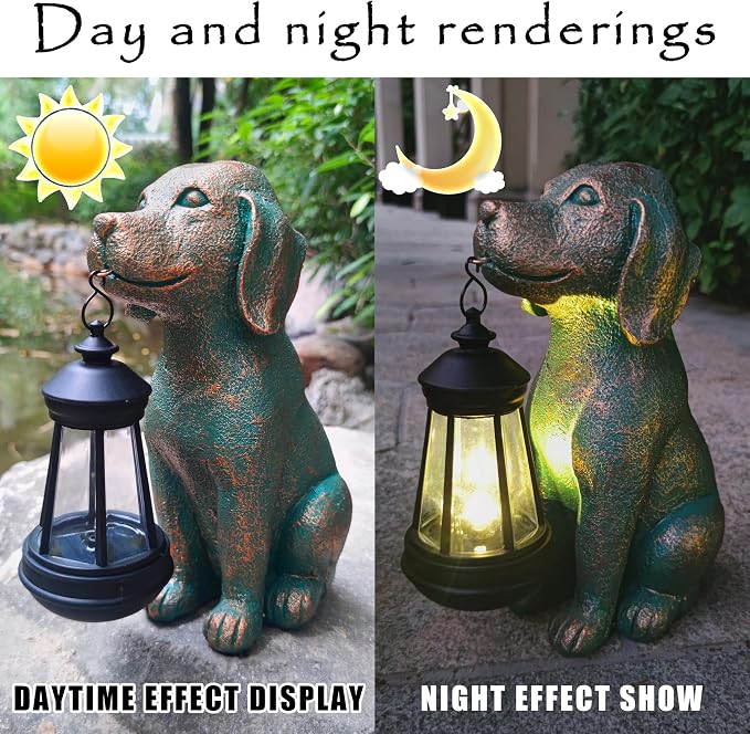 Dog Garden Statues with Solar Lantern Outdoor Decor-Dog Solar Figurines Lights - Image 2