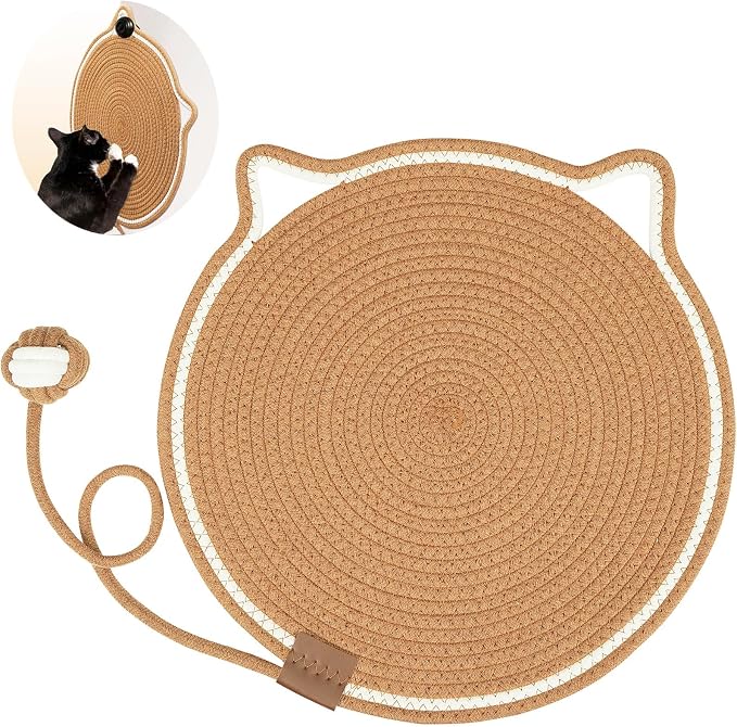 Cat Scratcher Mat, Natural Cotton Rope Cat Scratch Pad, 15.7'' Round Horizontal by LetalongPetSupplies