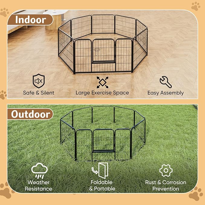 DUMOS Dog Playpen Indoor, Metal 32 Inch 8 Panels Foldable Pet Fence - Image 6