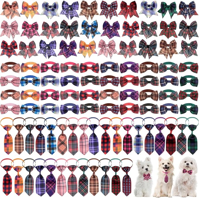 Reginary 100 Pieces Dog Bow Tie Collar Set Include 40 Dog Neckties, and 30 by Reginary
