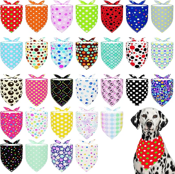 30 Pack Large Polka Dot Dog Bandanas Stitch Dog Bandana Bulk Reversible Print by Bestwishforyou