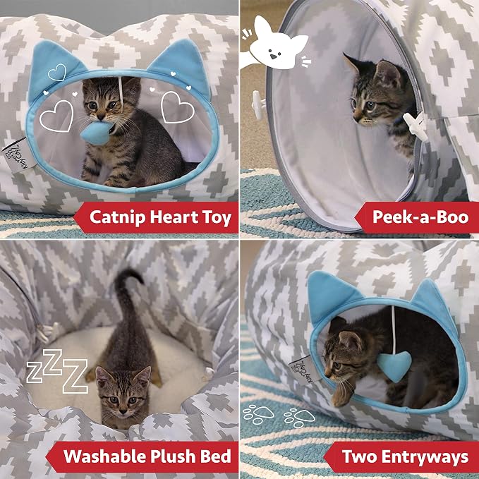 Kitty City Large Cat Tunnel Bed, 2-in-1 Zip-Together Cat Play Tunnel & Plush - Image 2