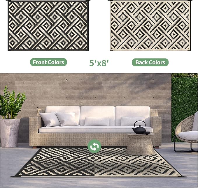 GENIMO 5x8 Outdoor Rug Waterproof, Reversible Mats, Area Rug, Plastic Outside - Image 4