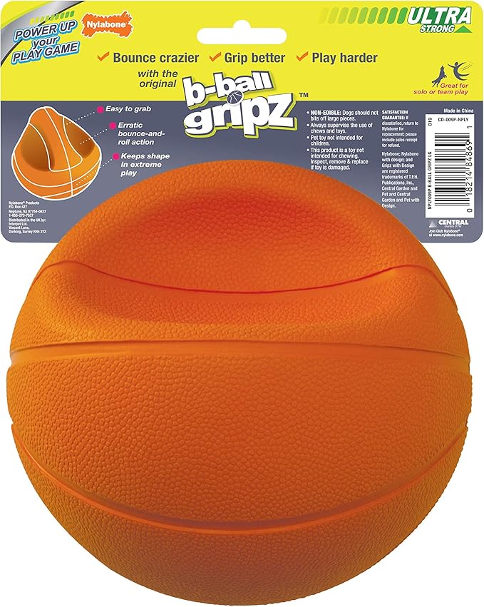 Nylabone Power Play Gripz Felt Basketball Rubber Fetch Toy, Squeaky Ball - Image 11