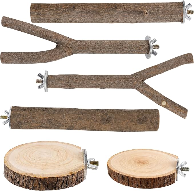 8 PCS Bird Perch Set, Natural Birch Wood Straight & Forked Perches by TreewollAlwaysontheWay