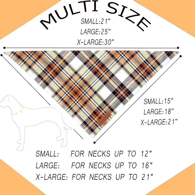 Realeaf Fall Dog Bandanas 2 Pack, Reversible Orange Plaid Holiday Pet Scarf - Image 2