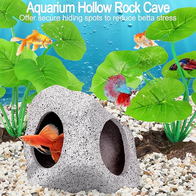 MyLifeUNIT Fish Tank Decor, Silk Aquarium Plants and Hideaway Rock Cave Decor - Image 3