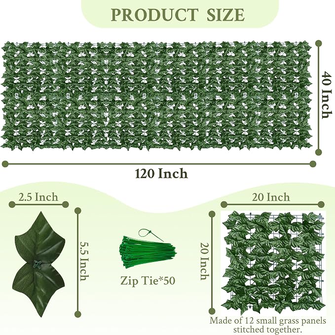 Artificial Ivy Privacy Fence Wall Screen, 40X120 in UV-Anti Faux Greenery - Image 2
