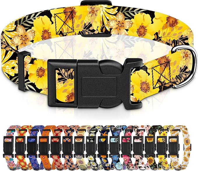 Dog Collar for Boys & Girls, Adjustable Soft Floral Pattern Pet Collar by Seyezo