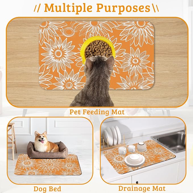 Retro Geometric Aesthetic Dog Food Mat, Quick Dry Dog Placemat Non Slip Rubber - Image 7