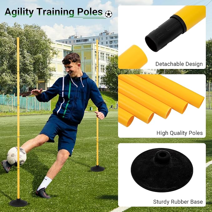 6 FT Agility Poles for Soccer, Basketball, Equestrian, Pet Training, 4/6/8/10 - Image 3