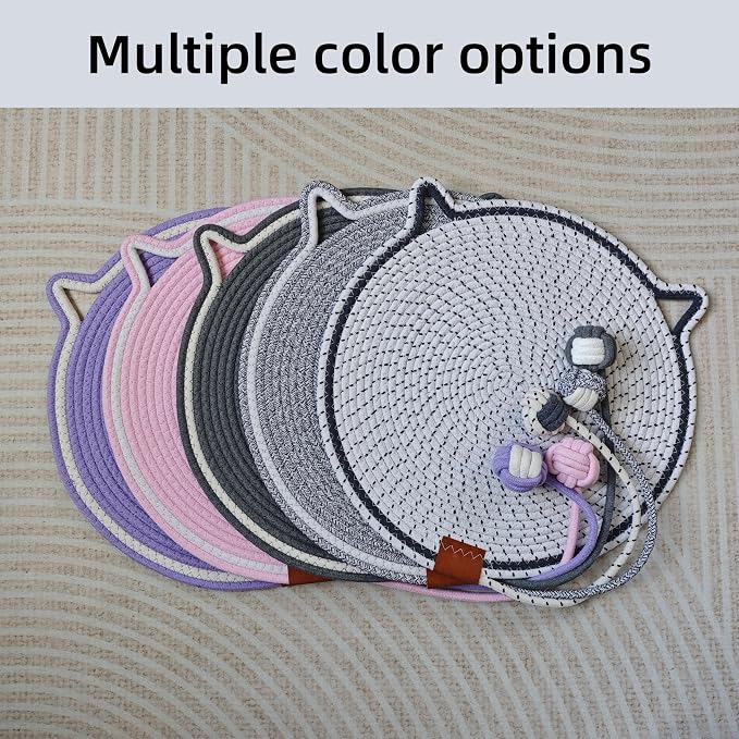Cat Scratcher Mat, Natural Cotton Rope Cat Scratching Pad, 16.9'' Round Cat - Image 6