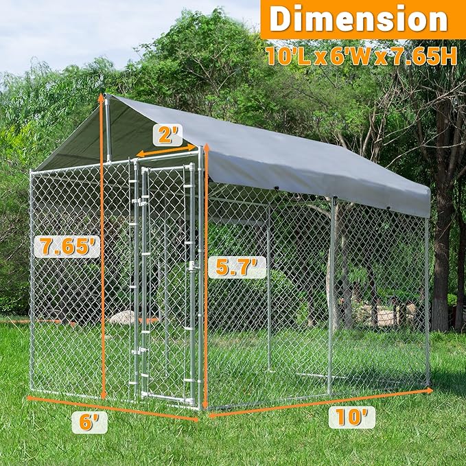 Outdoor Dog Kennel Large with Roof, Dog Run Enclosure, Large Outside Heavy Duty - Image 6