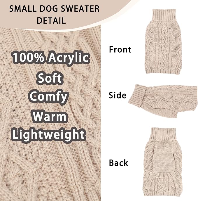 Dog Sweaters for Small Dogs Turtleneck Pullover Puppy Sweater Sleeveless Cable - Image 4