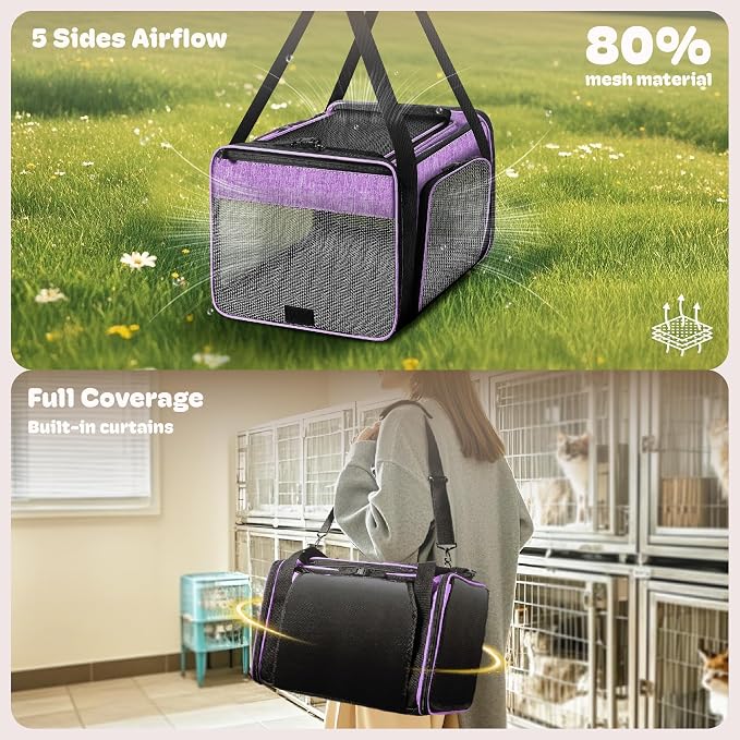 Top and 2 Sides Expandable Cat Carrier 18x11x11, TSA Airline Approved Dog - Image 3