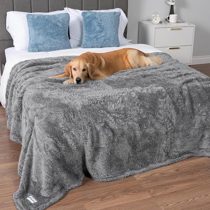 PetAmi Dog Blanket for Large Dogs Grey, Fluffy Soft Sherpa Fleece for Puppy by PetAmi